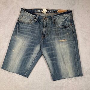 American Eagle Mens Cut-Off Denim Shorts Vintage Destroy Light Wash 32 NWT